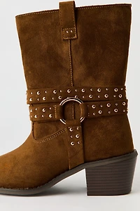 Faux Suede Studded Strap Boot