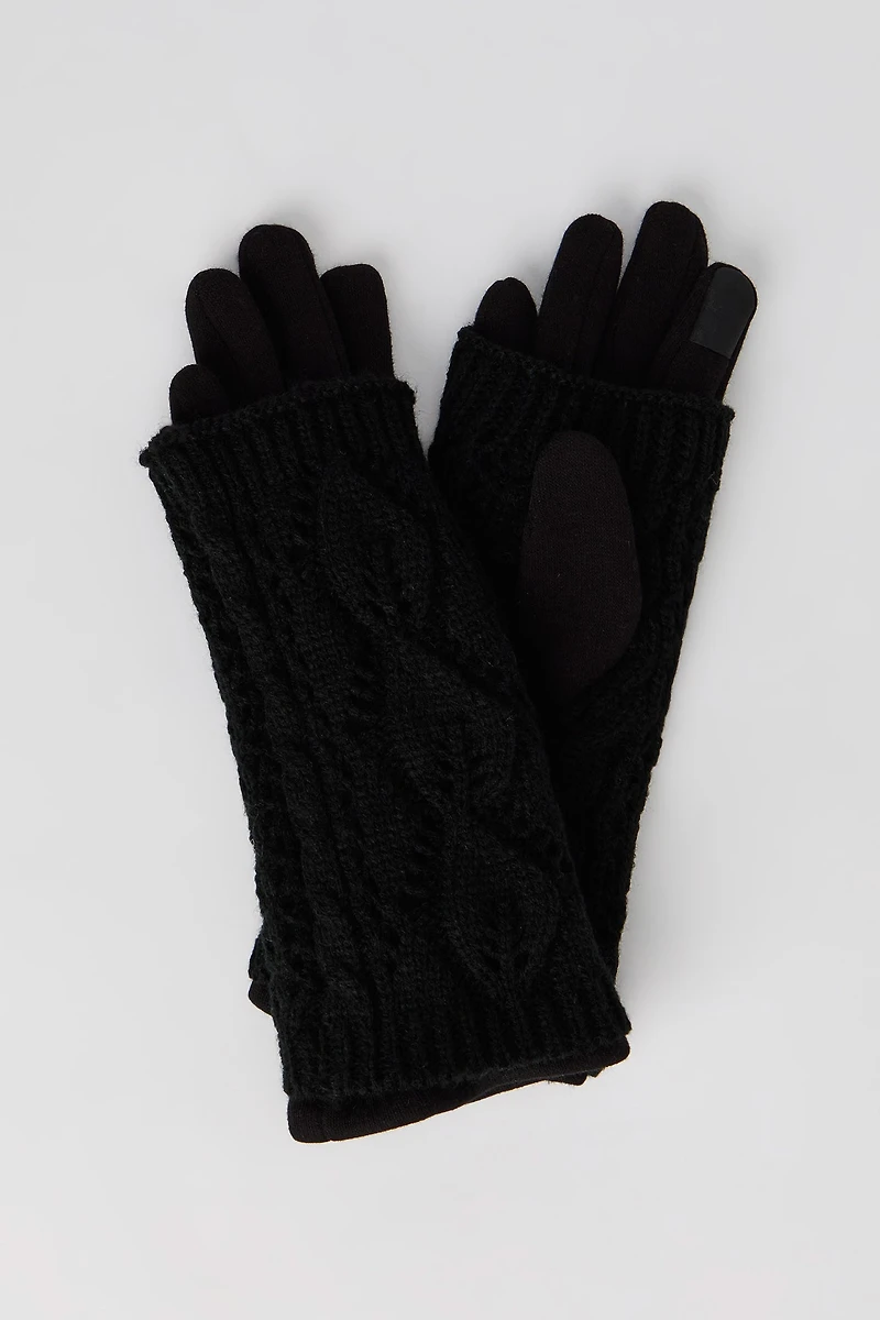 Cable Knit Overlay Touch Screen Gloves