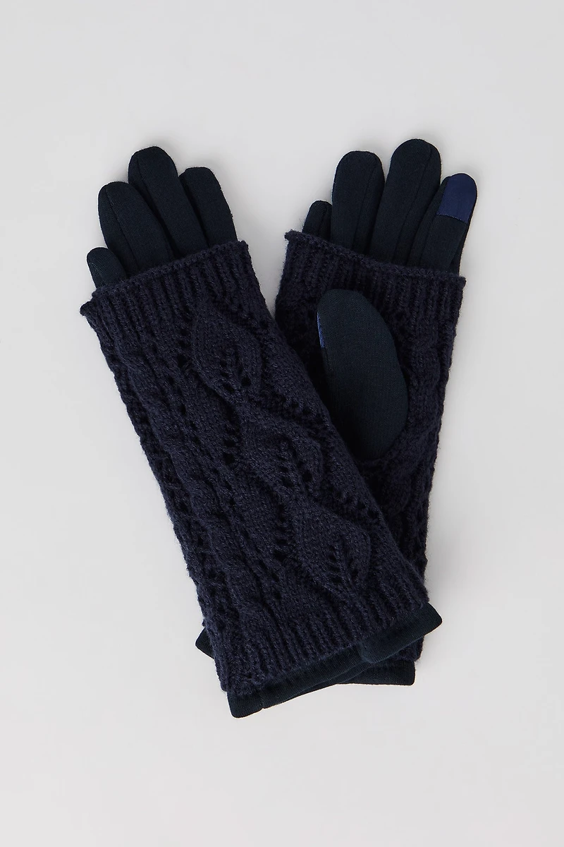 Cable Knit Overlay Touch Screen Gloves