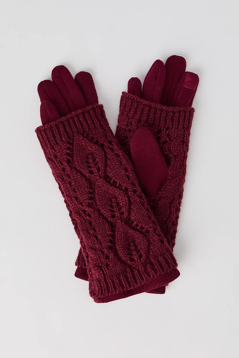 Cable Knit Overlay Touch Screen Gloves