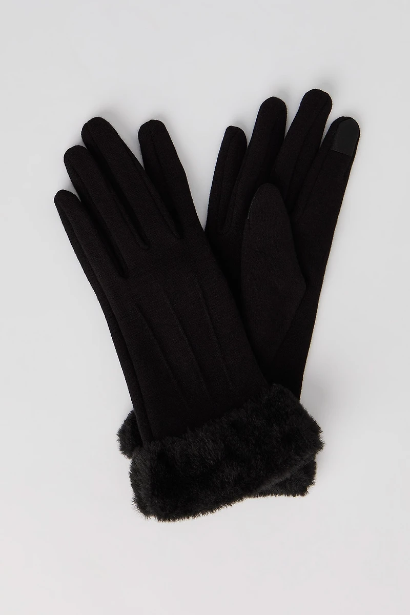 Faux Fur Trim Touch Screen Gloves