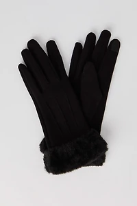 Faux Fur Trim Touch Screen Gloves