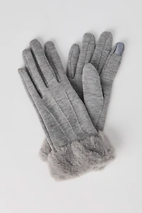 Faux Fur Trim Touch Screen Gloves
