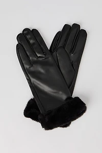 Fur Trim Faux-Leather Gloves