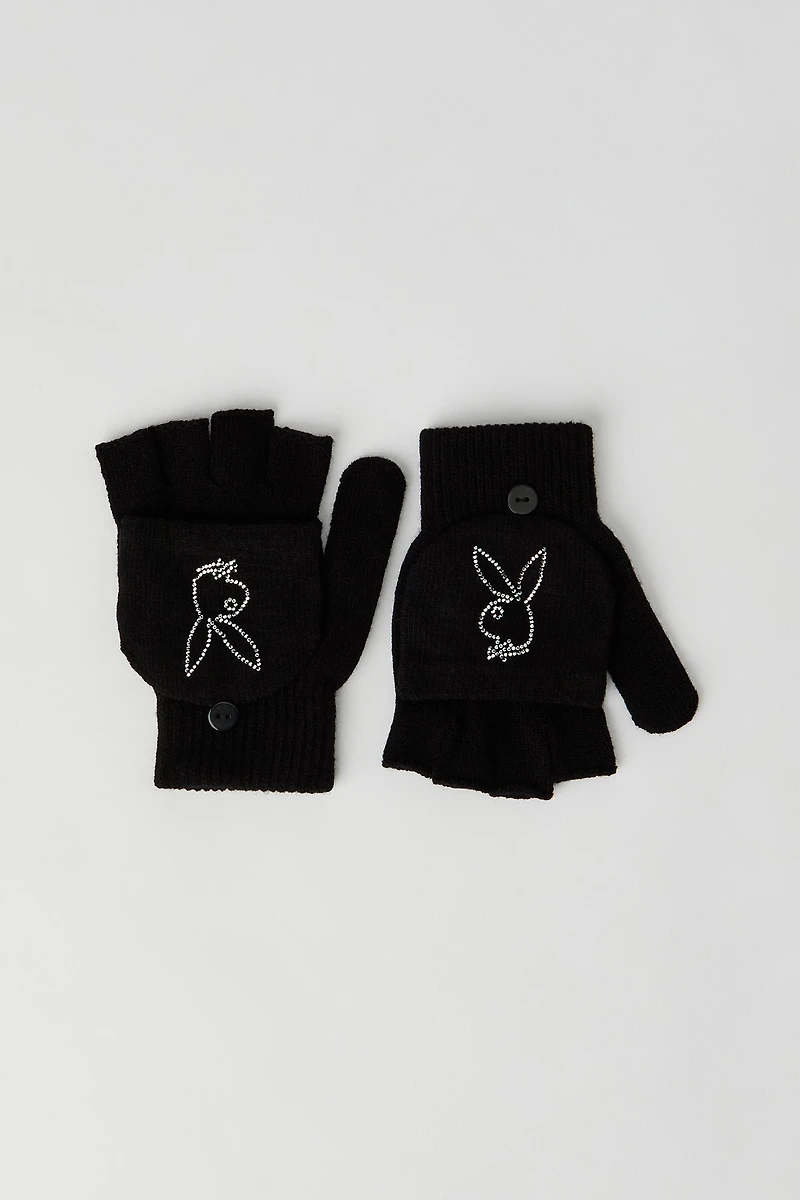 Playboy Rhinestone Fingerless Gloves