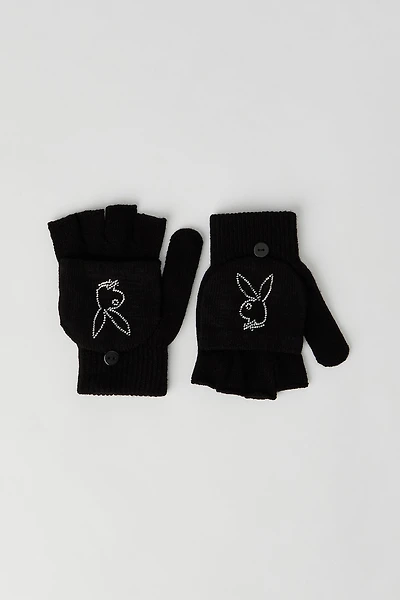 Playboy Rhinestone Fingerless Gloves