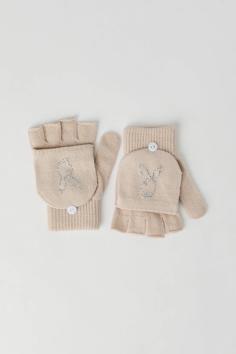Gants sans doigts à imprimé Playboy avec pierres du Rhin