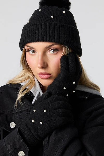 Faux Pearl Hat & Glove Set (3 Pcs)