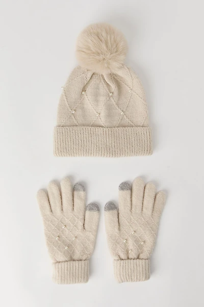 Ensemble avec chapeaux et gants ornés de similiperles (3 unités)