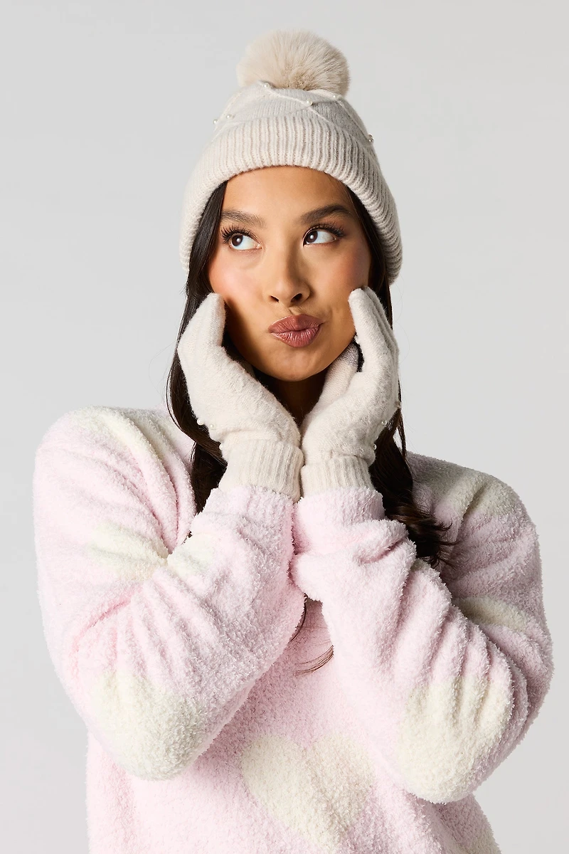 Ensemble avec chapeaux et gants ornés de similiperles (3 unités)