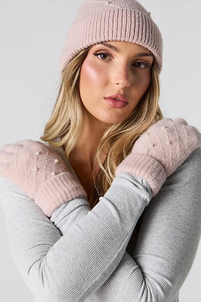 Faux Pearl Hat & Glove Set (3 Pcs)
