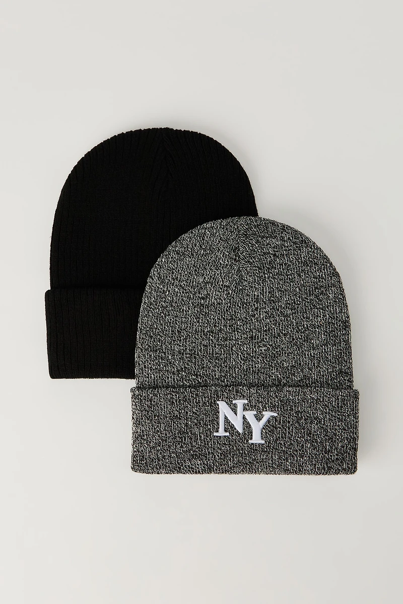 NY Embroidered Beanie Set (2 Pack)