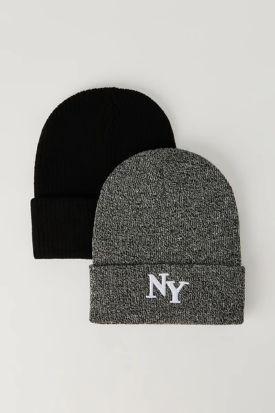 NY Embroidered Beanie Set (2 Pack)