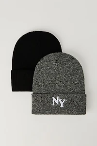 NY Embroidered Beanie Set (2 Pack)