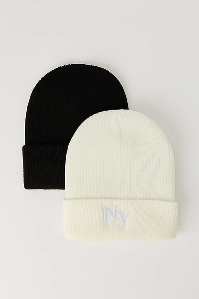NY Embroidered Beanie Set (2 Pack)