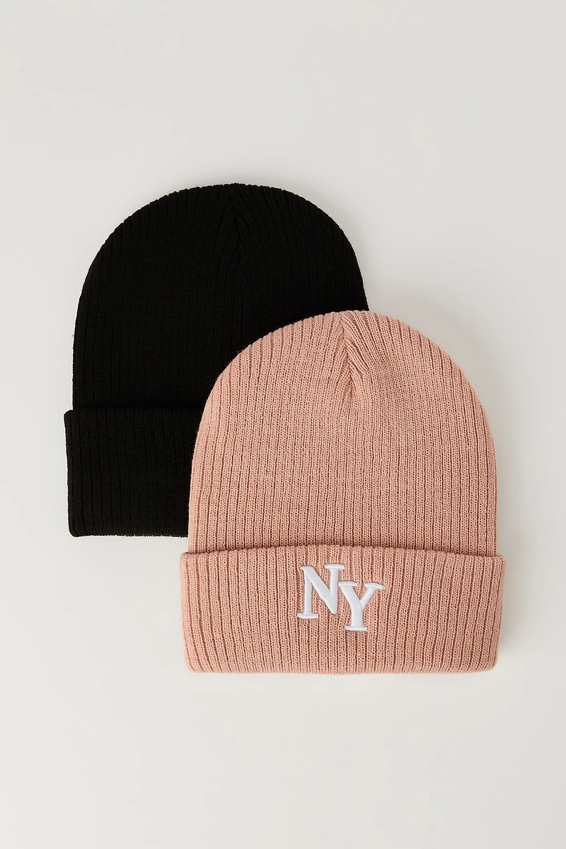 NY Embroidered Beanie Set (2 Pack)