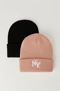 NY Embroidered Beanie Set (2 Pack)