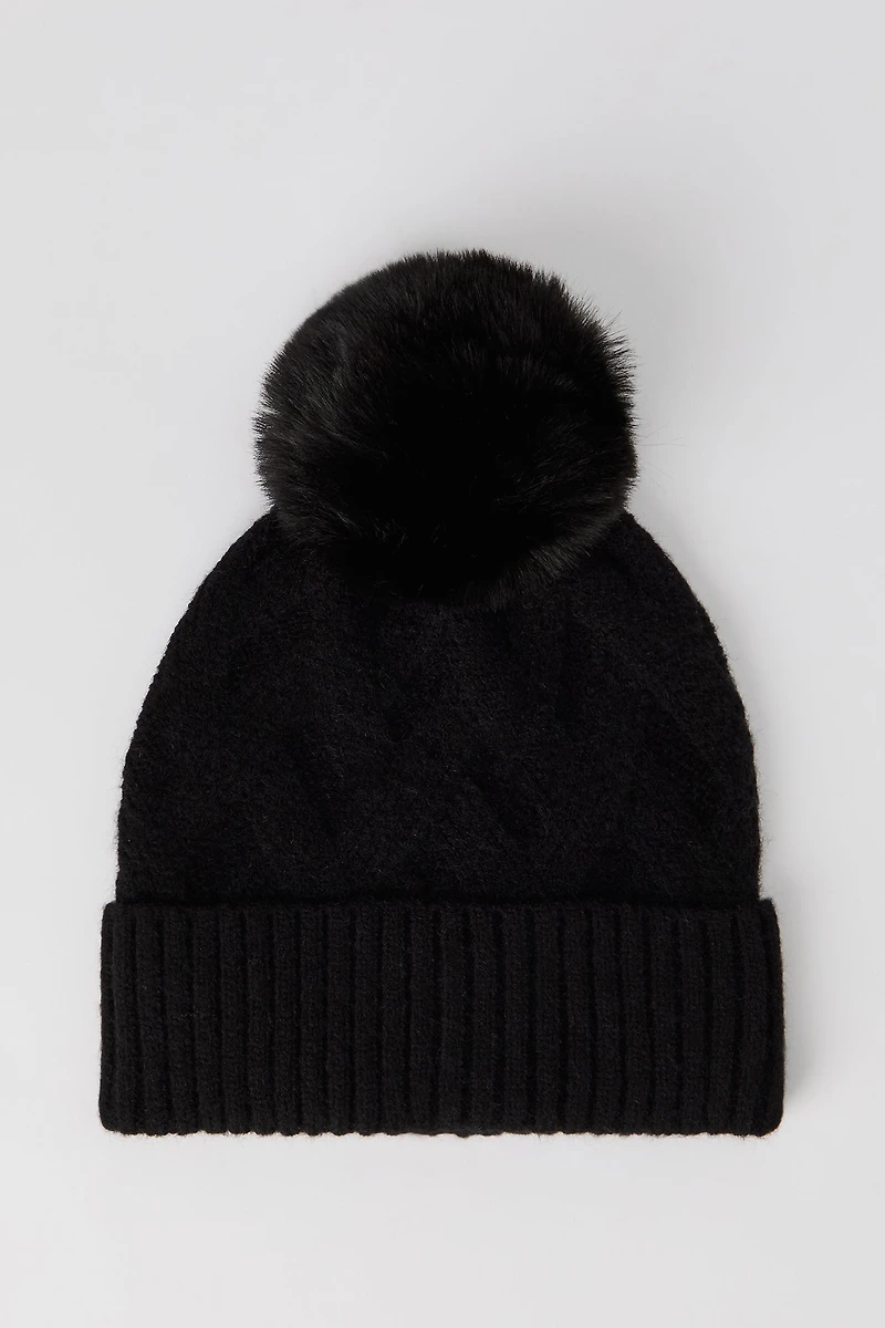 Diamond Knit Pom Beanie