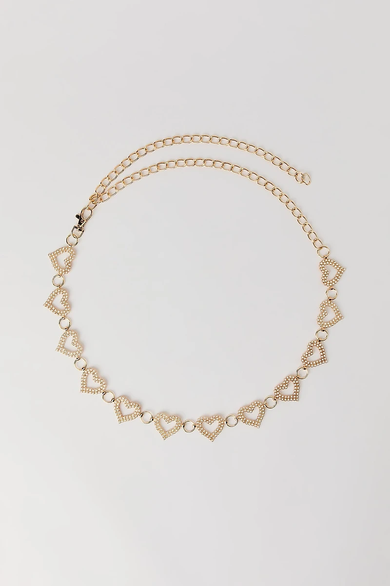 Rhinestone Heart Chain Belt