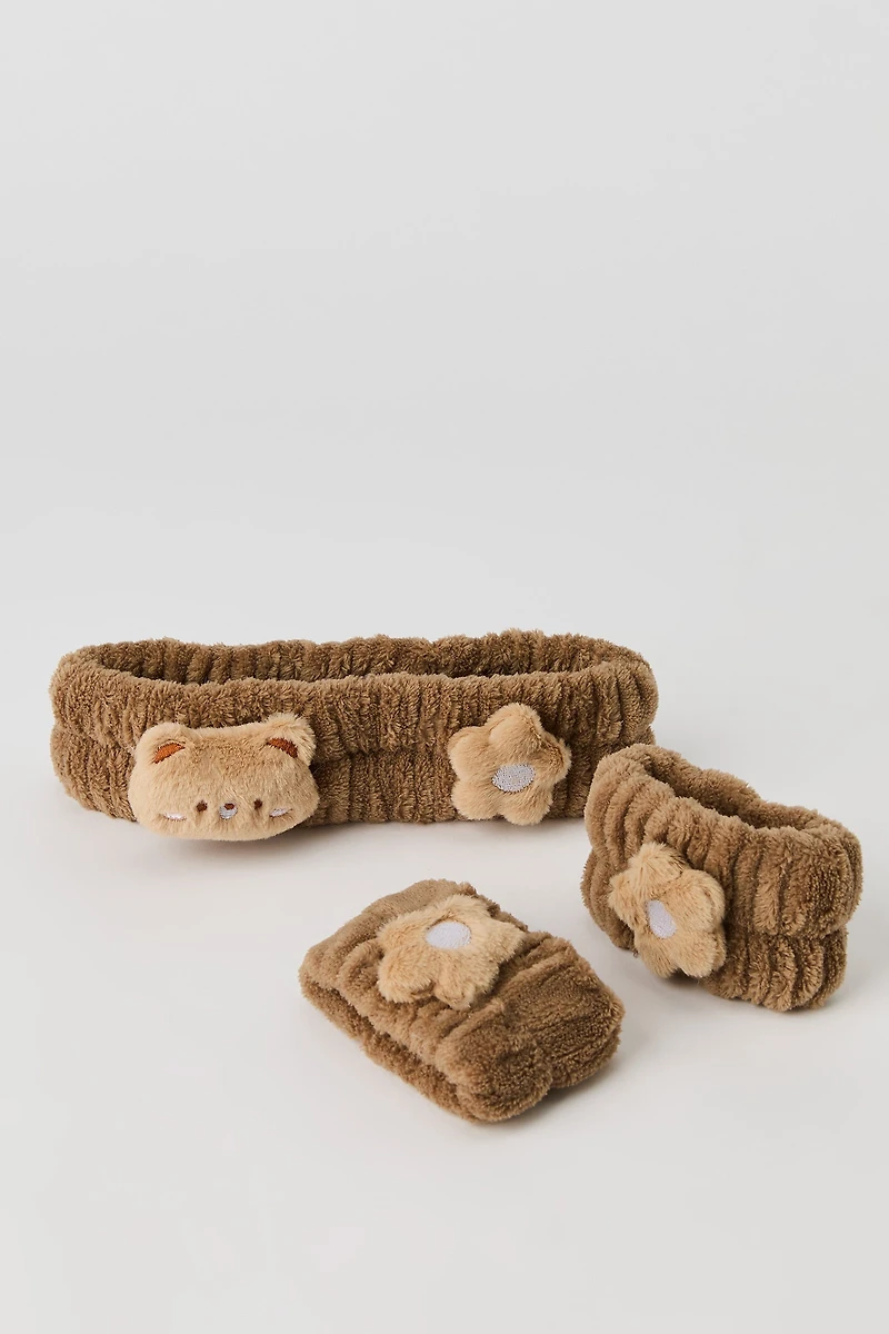 Bandeau et poignets en peluche avec boucle forme de personnage