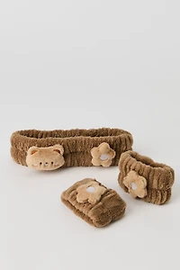 Bandeau et poignets en peluche avec boucle forme de personnage