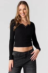 Ribbed Long Sleeve Henley Top