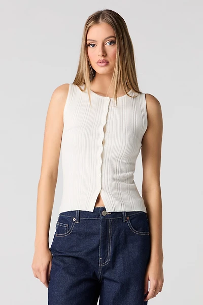 Ribbed Knit Button Front Vest Tank