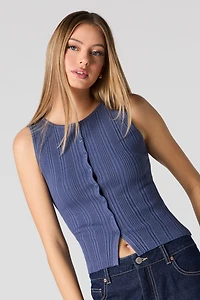 Ribbed Knit Button Front Vest Tank