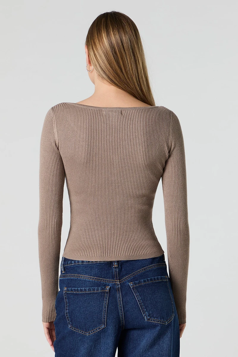 Haut Henley côtelé à manche longue