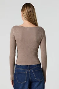 Haut Henley côtelé à manche longue