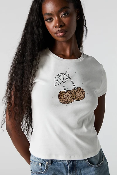 T-shirt côtelé à motif de cerise en pierres du Rhin
