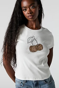 T-shirt côtelé à motif de cerise en pierres du Rhin