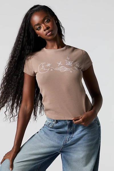 T-shirt côtelé à broderie Astral