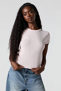 Cutesy Graphic Rhinestone Ribbed T-Shirt