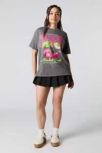 T-shirt coupe garçonne lavé à imprimé de cerises