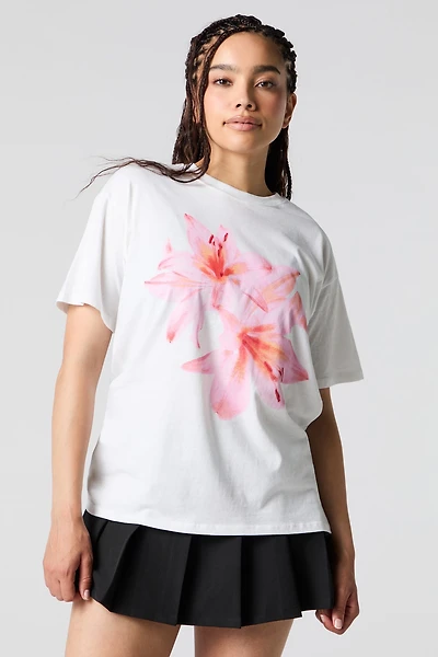 T-shirt coupe garçonne à imprimé d'hibiscus