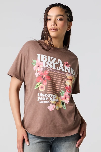 T-shirt de coupe garçonne délavé à imprim