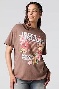 T-shirt de coupe garçonne délavé à imprim