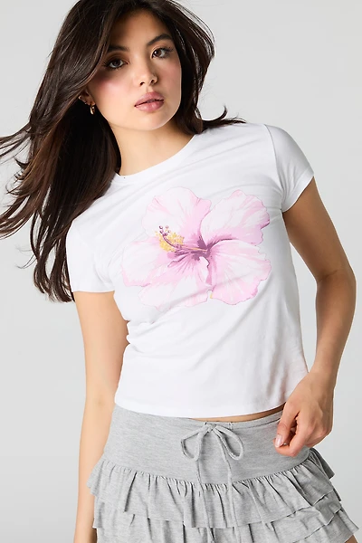 T-shirt ajusté à imprimé Hibiscus