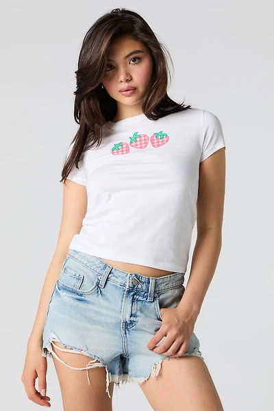 T-shirt ajusté à broderie de fraise