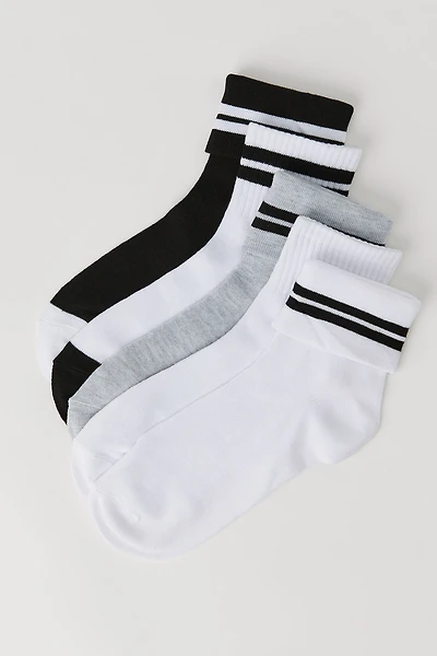 Striped Cuff Quarter Socks (5 Pack)