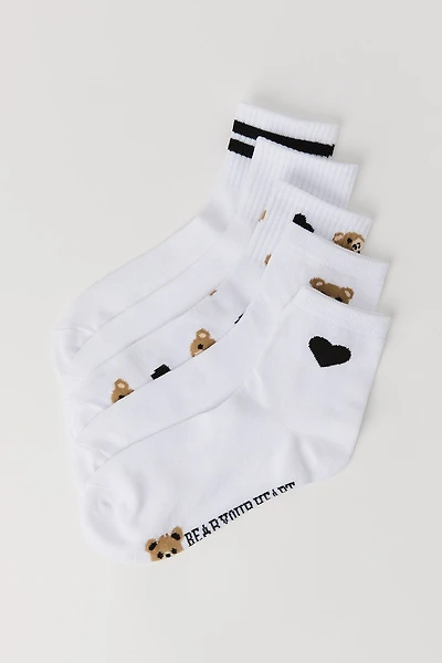 Chaussettes un quart à imprimé d'ours et de coeur (paquet 5)