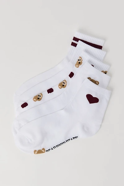 Chaussettes un quart à imprimé d'ours et de coeur (paquet 5)