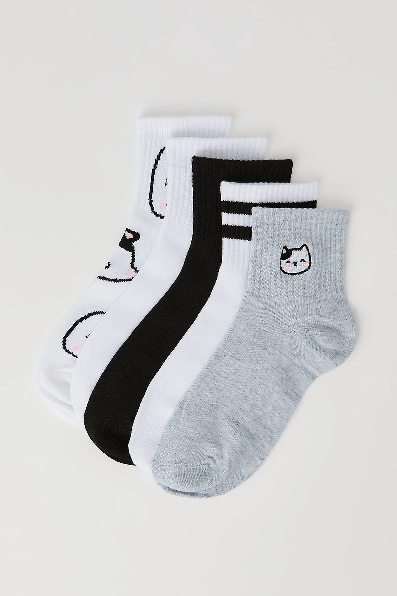 Critter Embroidered Quarter Socks (5 Pack)
