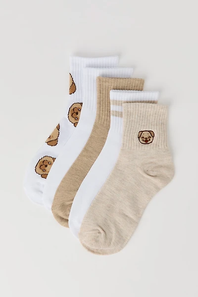 Critter Embroidered Quarter Socks (5 Pack)