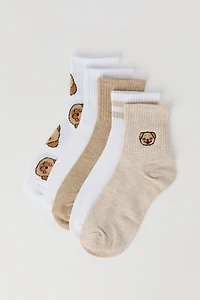 Critter Embroidered Quarter Socks (5 Pack)