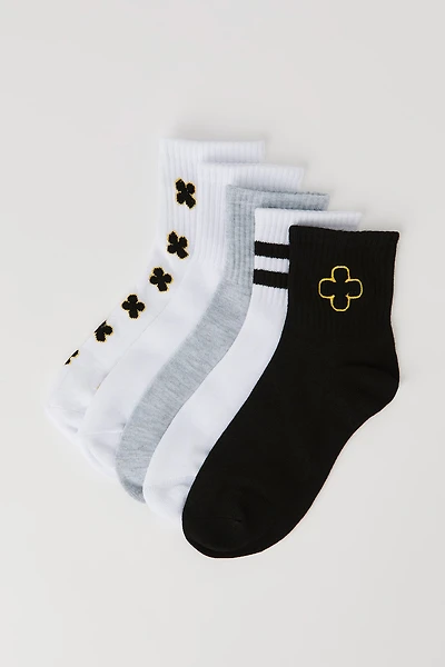 Embroidered Quarter Socks (5 Pack)
