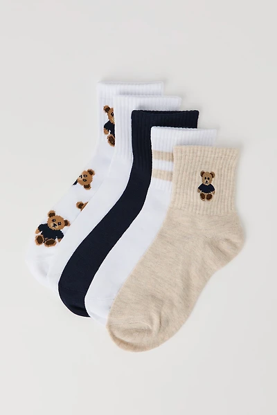 Embroidered Quarter Socks (5 Pack)