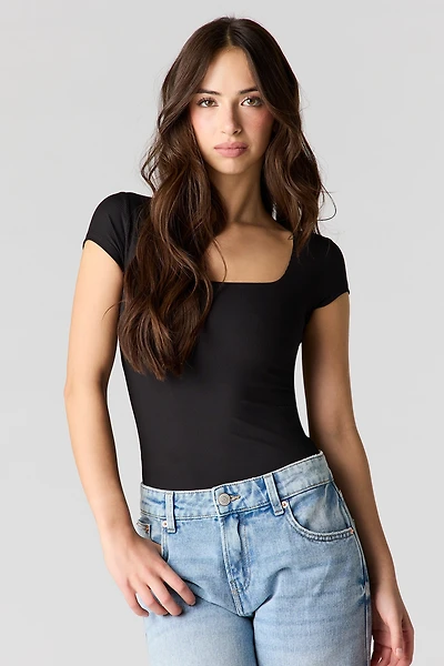 Ribbed Contour Square Neck T-Shirt
