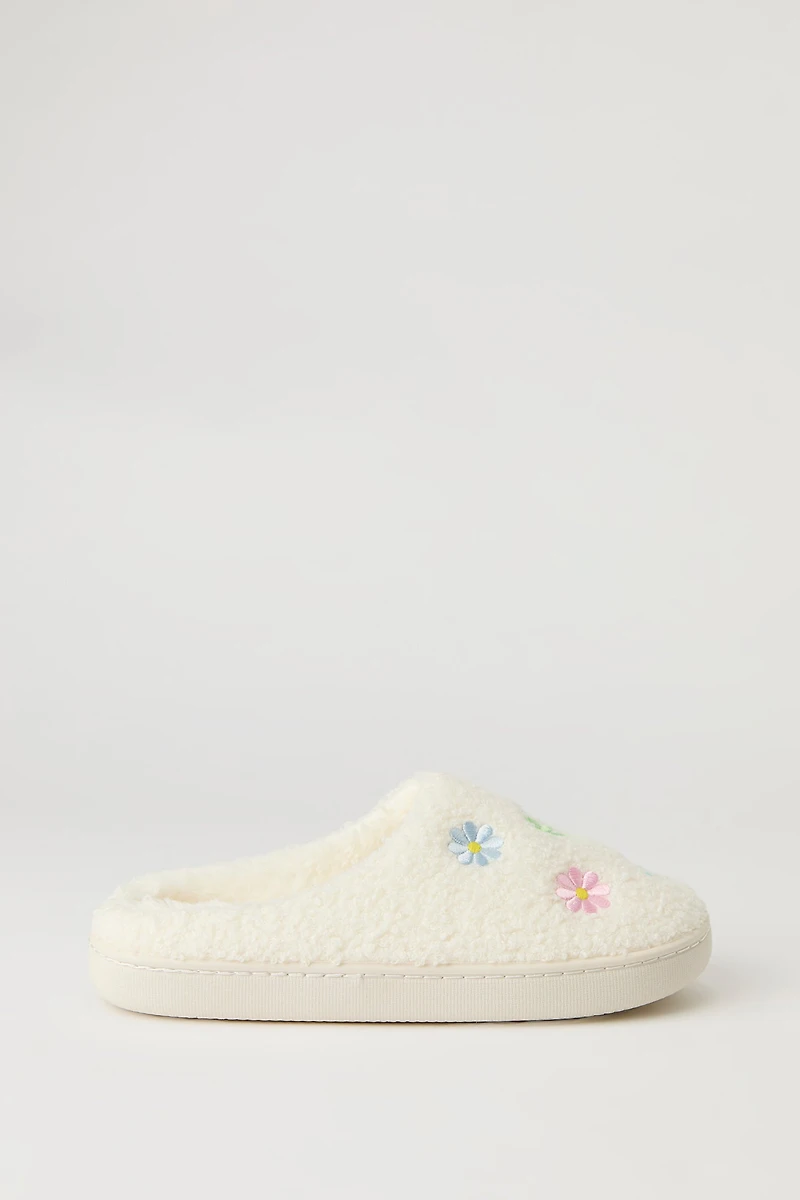Pantoufles fleuries en Sherpa